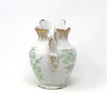 Pitcher, JM&SCo, Antique Pottery, Green Tea Leaf, Thistle Flower & Brushed Gold, Earthenware