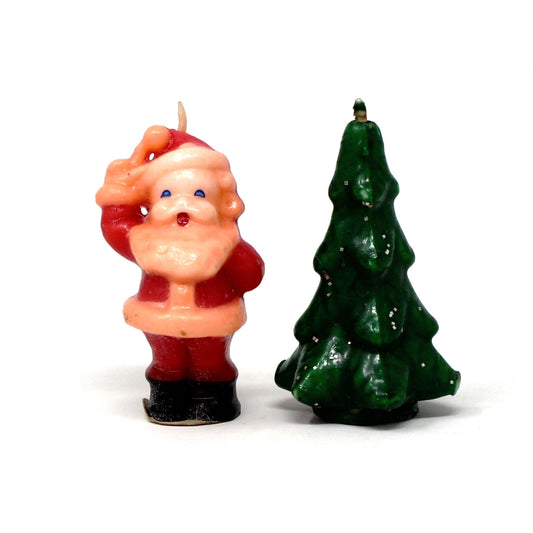 Candle, Gurley Novelty, Figural Santa & Christmas Tree Candles, Set of 2, Vintage Collectibles