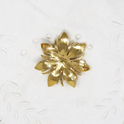 Brooch / Pin, Purple Rhinestones Flower, Large Purple Center & Lilac Petals, Gold-Tone