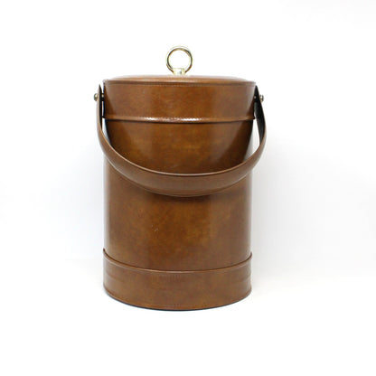 Ice Bucket, Georges Briard, Faux Brown Leather with Handle, Vintage