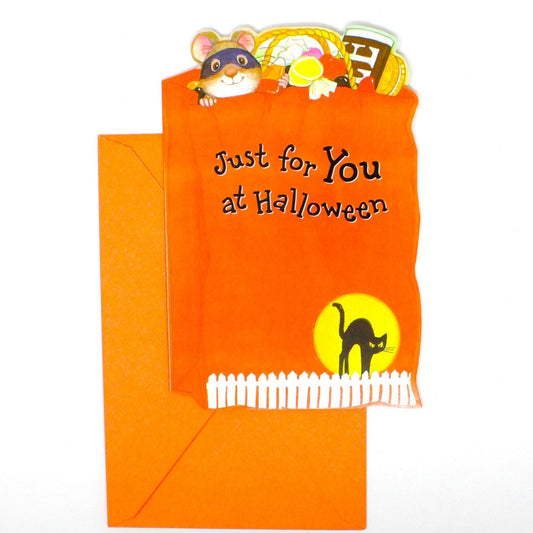 Greeting Card / Halloween Card, Just for You, Mouse in Trick or Treat Bag, Carlton Cards