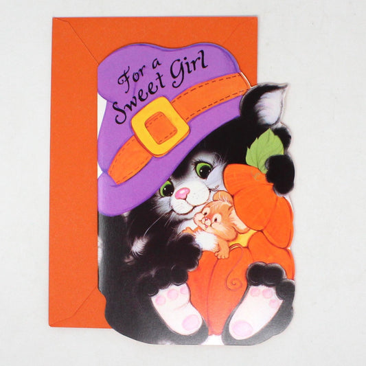 Greeting Card / Halloween Card, For a Sweet Girl, Black Cat with Hat, Carlton Cards