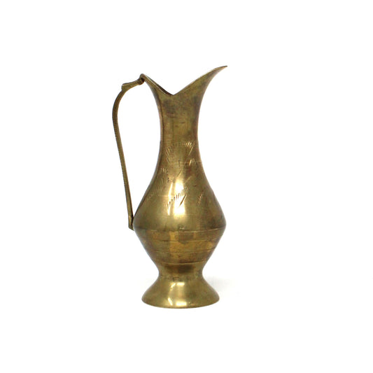 Pitcher, Decorative Brass, Hand Etched, Oil Decanter, Vintage