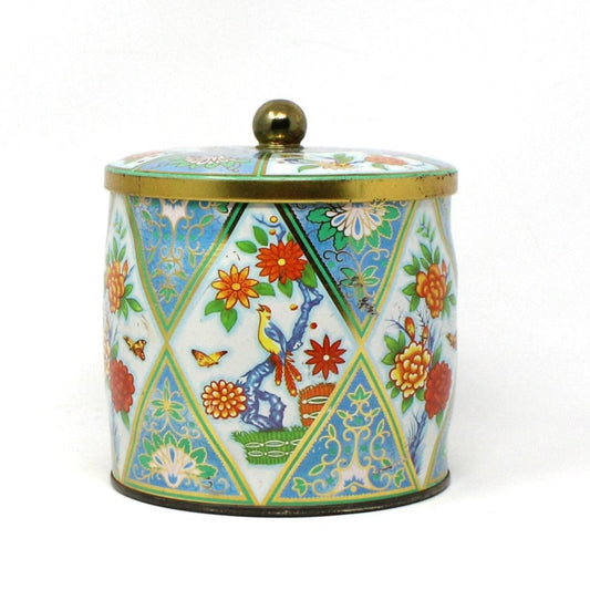 Gift Tin / Cookie Tin, Daher, Asian Floral Chinoiserie, Vintage, England