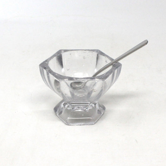 Salt Cellar, Master Salt Dip, Hexagon Pedestal, Blown Glass, Vintage