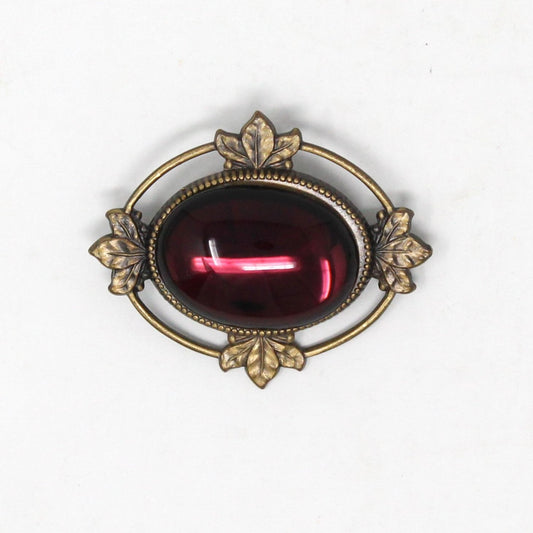 Brooch / Pin, Oval Shaped Brooch, Amethyst Glass Cabochon Jelly, Victorian Style, Vintage