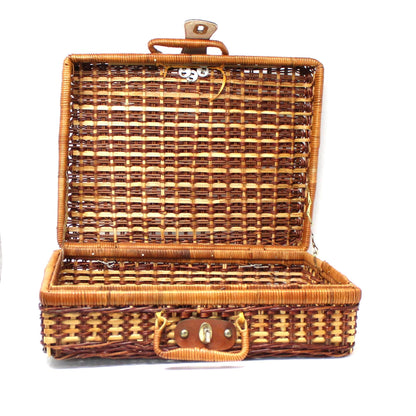 Basket, Picnic Basket, Woven Wicker with Leather Strap, Two-Tone Wicker, Vintage, SOLD