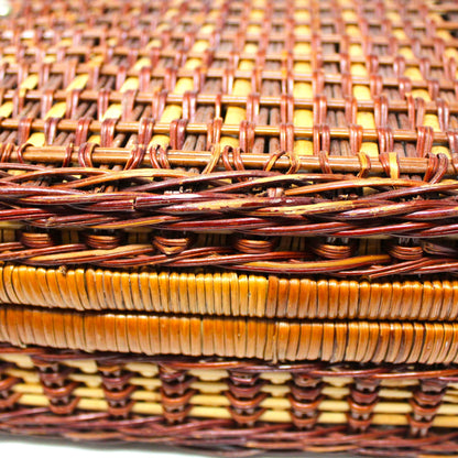 Basket, Picnic Basket, Woven Wicker with Leather Strap, Two-Tone Wicker, Vintage, SOLD