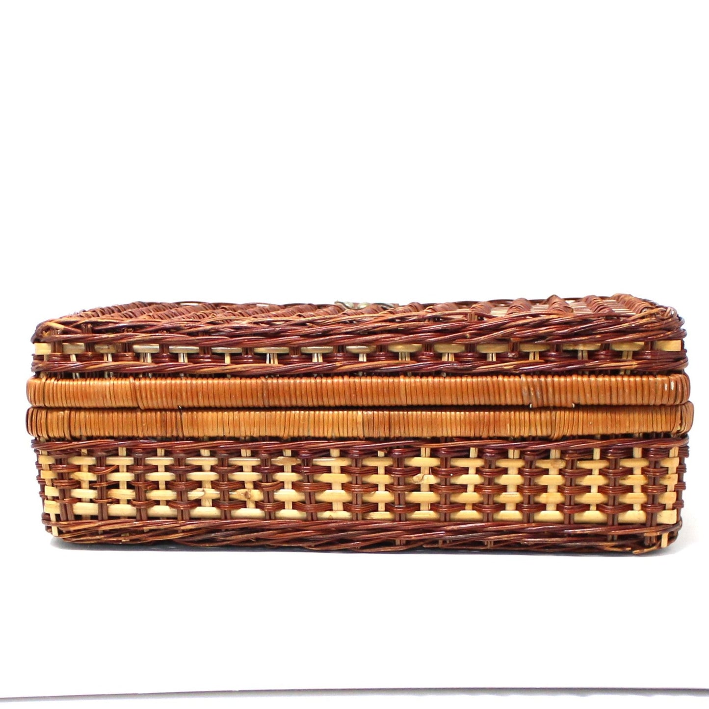 Basket, Picnic Basket, Woven Wicker with Leather Strap, Two-Tone Wicker, Vintage, SOLD