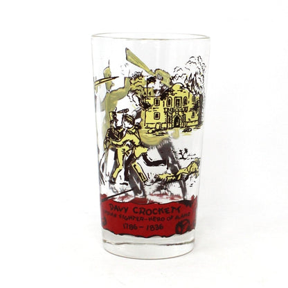 Glasses, Tumbler, Hazel Atlas, Davy Crockett, Indian Fighter 1786-1836, Alamo/Red, Mid Century / Vintage