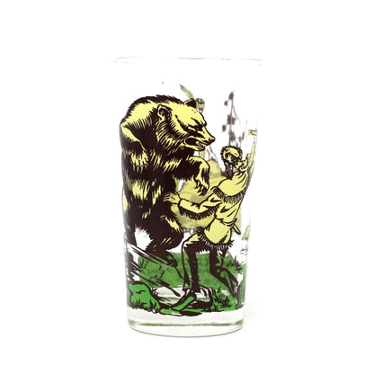 Glasses, Tumbler, Hazel Atlas, Davy Crockett, Indian Fighter 1786-1836, Bear/Green, Mid Century / Vintage