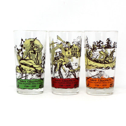 Glasses, Tumbler, Hazel Atlas, Davy Crockett, Indian Fighter 1786-1836, Alamo/Red, Mid Century / Vintage