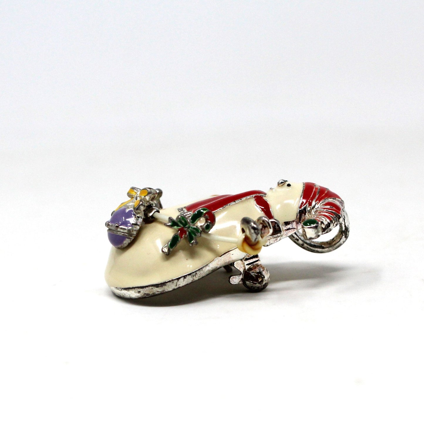 Brooch / Pin & Pendant, Holiday Snowman with Dangle Ornaments, Enamel Silver-Tone