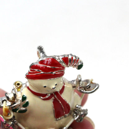 Brooch / Pin & Pendant, Holiday Snowman with Dangle Ornaments, Enamel Silver-Tone