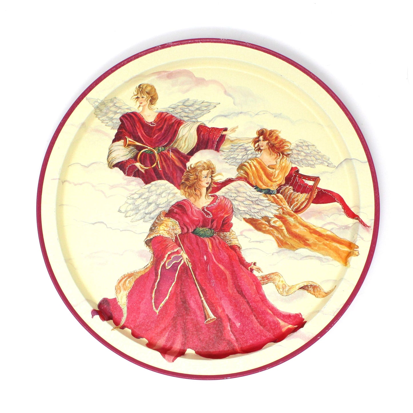 Tray, Potpourri Designs, Christmas Heavenly Angels Tray, Round, Vintage 1994