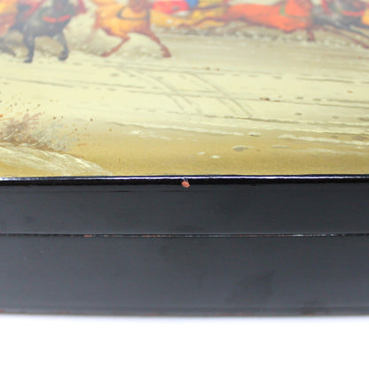 Box, Russian Lacquer Box, Fedoskino Troika Racing, Hand Painted, Artist Signed, Jewelry Box 10", Vintage 1985