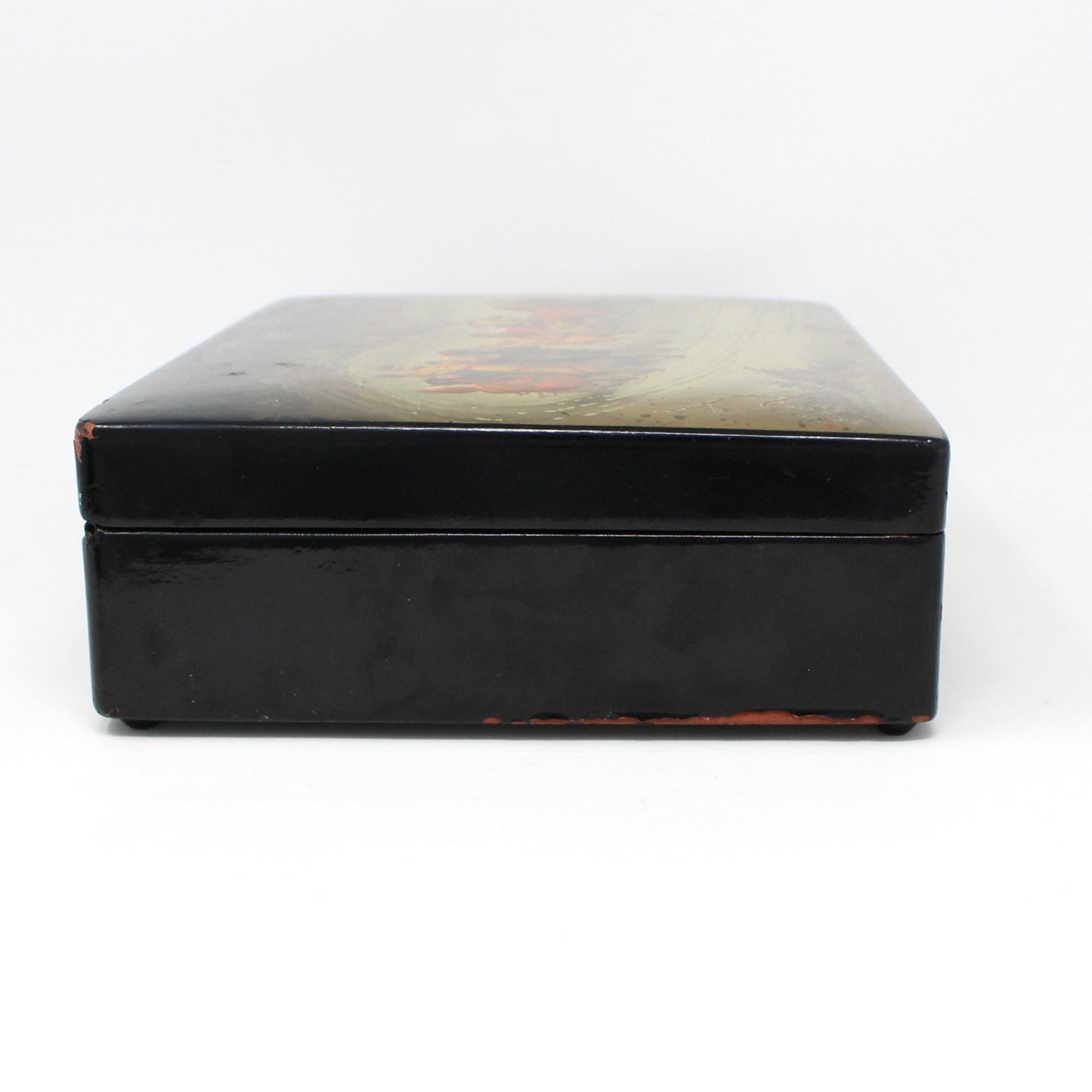 Box, Russian Lacquer Box, Fedoskino Troika Racing, Hand Painted, Artist Signed, Jewelry Box 10", Vintage 1985