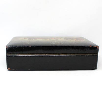 Box, Russian Lacquer Box, Fedoskino Troika Racing, Hand Painted, Artist Signed, Jewelry Box 10", Vintage 1985