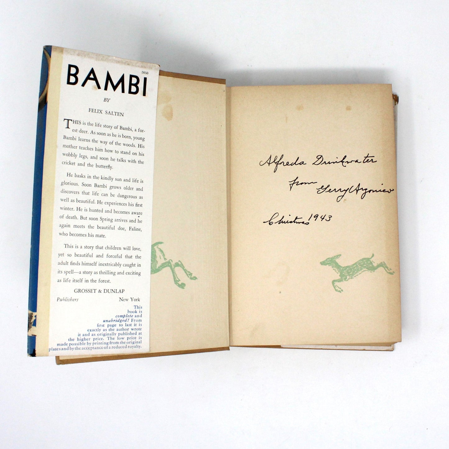 Book, Bambi, Felix Salten, Hardcover, Vintage 1929