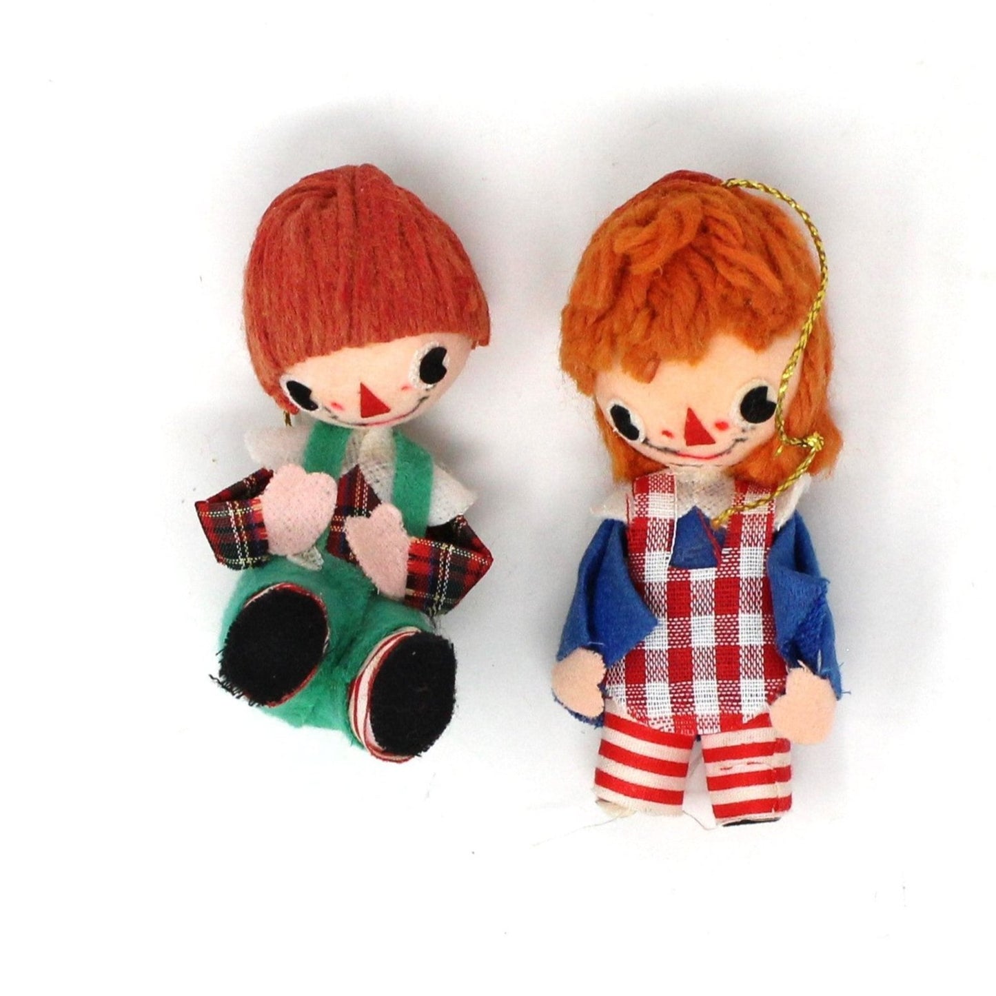 Ornaments, Raggedy Ann & Andy, Felt / Fabric Ornaments, Kitsch, Vintage