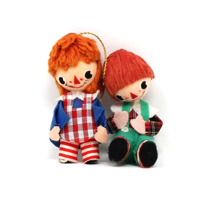 Ornaments, Raggedy Ann & Andy, Felt / Fabric Ornaments, Kitsch, Vintage