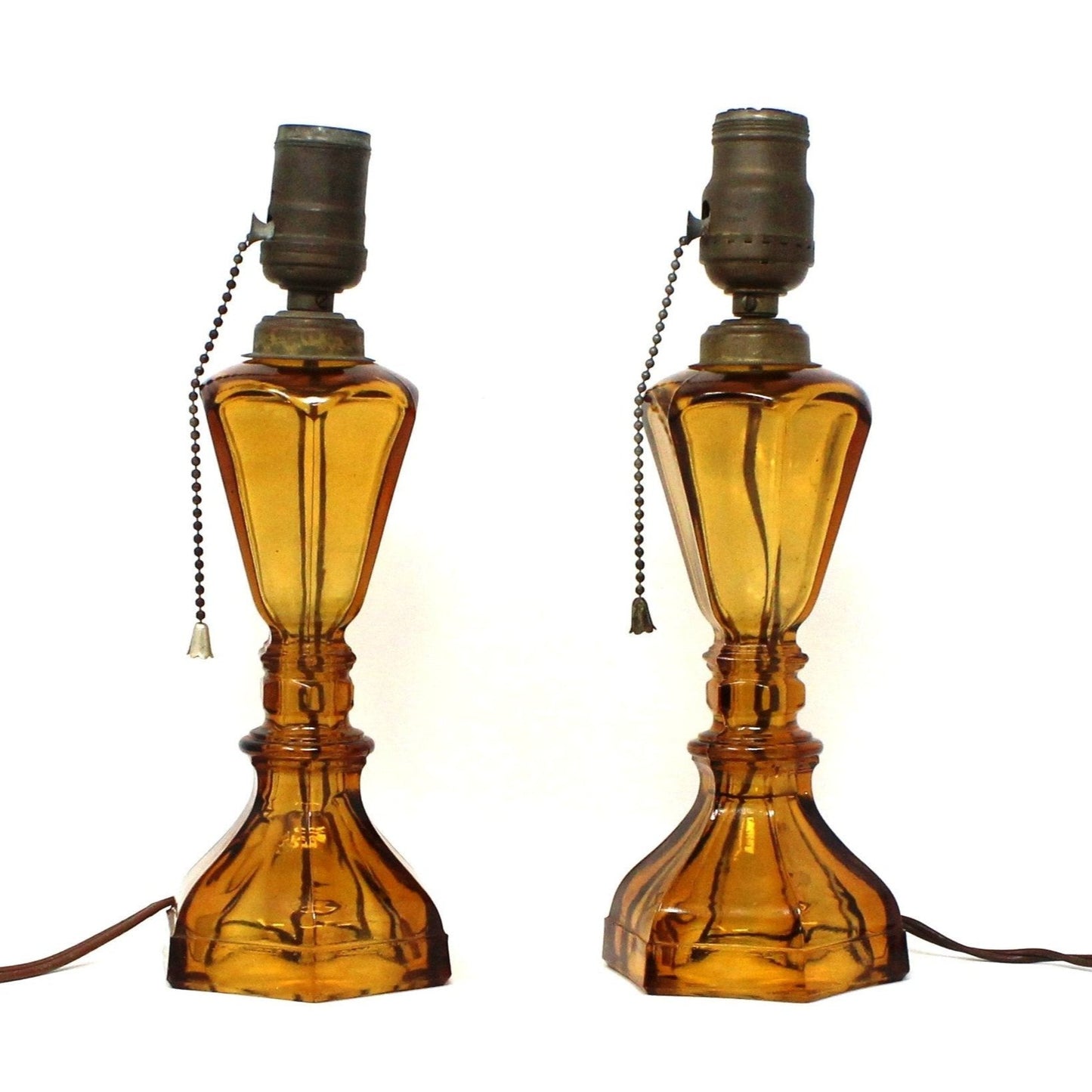 Lamp, Table Lamps, Westmoreland, Amber Glass Lamps, Oil Lamp Base, Set of 2, Vintage