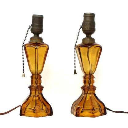 Lamp, Table Lamps, Westmoreland, Amber Glass Lamps, Oil Lamp Base, Set of 2, Vintage