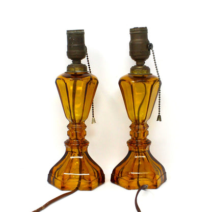 Lamp, Table Lamps, Westmoreland, Amber Glass Lamps, Oil Lamp Base, Set of 2, Vintage