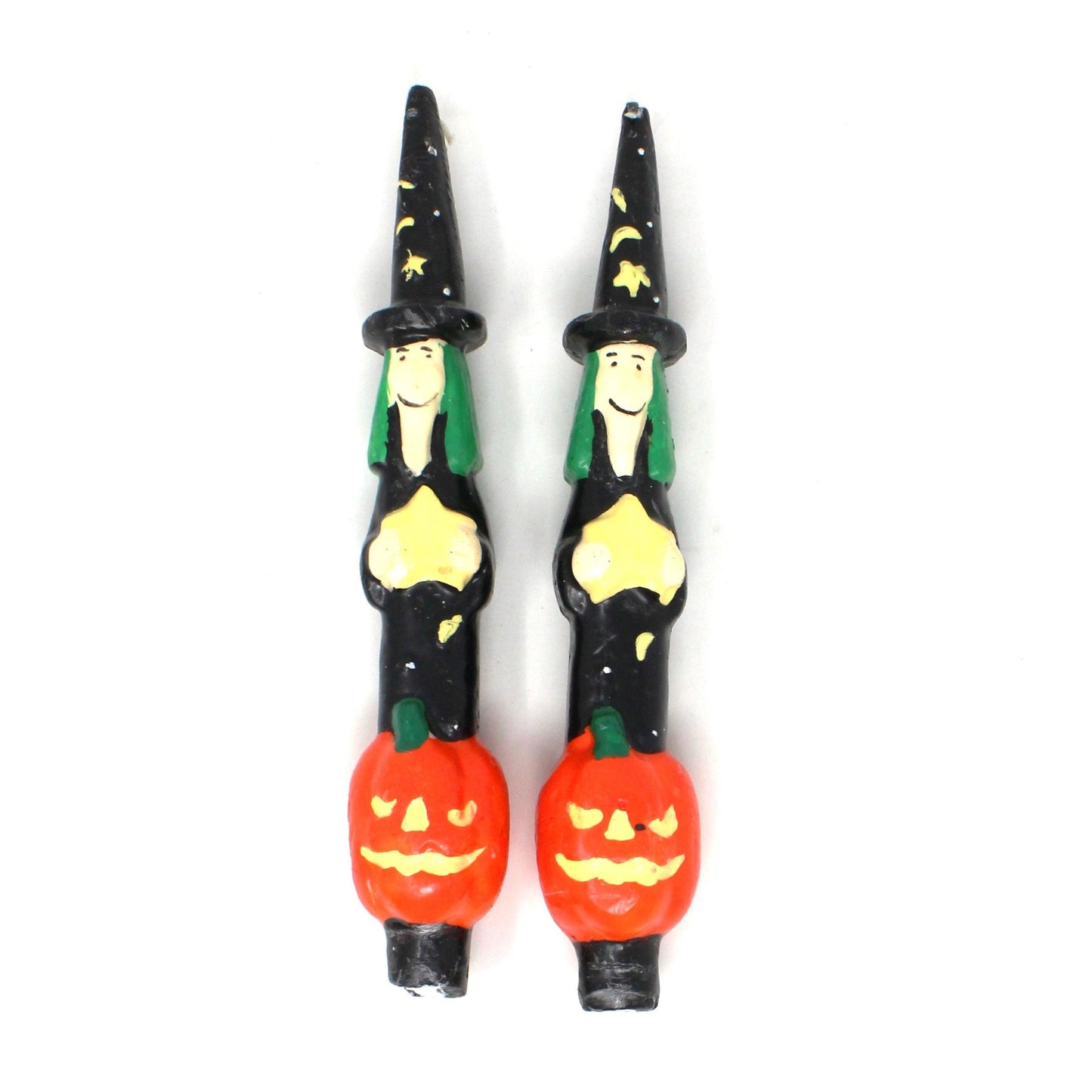 Candle, Figural Halloween Witch & Pumpkins, Vintage Taper Candles, Never Used, Set of 2