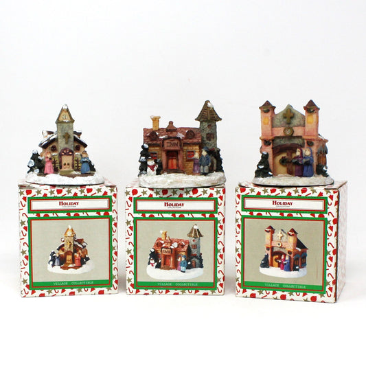 Christmas Village Collection, Church, Inn & Convent, World Bazaar Set of 3 Holiday Houses, In Box, Vintage