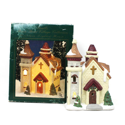 Christmas Village, Enesco, Lighted Church, Hand Painted Porcelain, Vintage