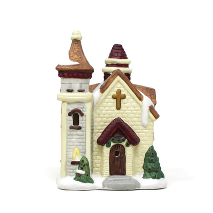 Christmas Village, Enesco, Lighted Church, Hand Painted Porcelain, Vintage