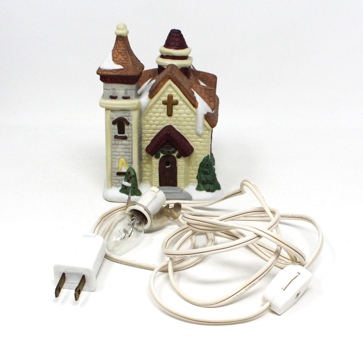 Christmas Village, Enesco, Lighted Church, Hand Painted Porcelain, Vintage