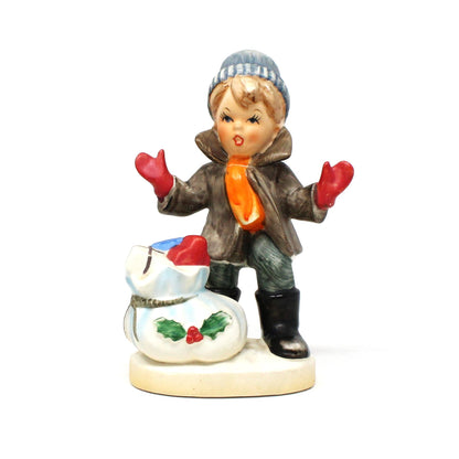 Figurine, Napco, Boy Figurine with Christmas Gift Sack #8367, Vintage