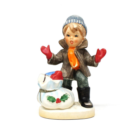 Figurine, Napco, Boy Figurine with Christmas Gift Sack #8367, Vintage