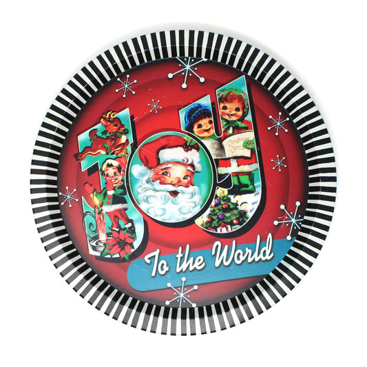 Tray, Santa Claus, Joy to the World, Christmas Metal Tray, Lindy Bowman, Vintage