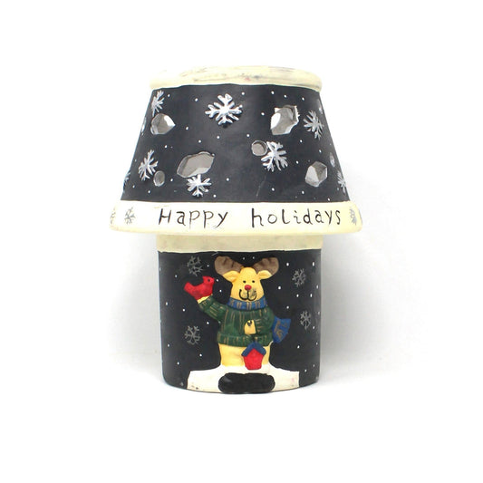 Candle Lamp / Shade Jar Topper, Happy Holidays Moose, Cut-Outs Shade, Ceramic