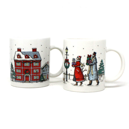 Mug, Sanyei, Christmas Village Mugs, Miyazaki Create, Ceramic, Set of 2, Vintage