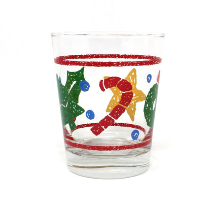 Glasses, Whiskey / Rocks, Libbey, Christmas Sponge Painted Design, Set of 6, Vintage