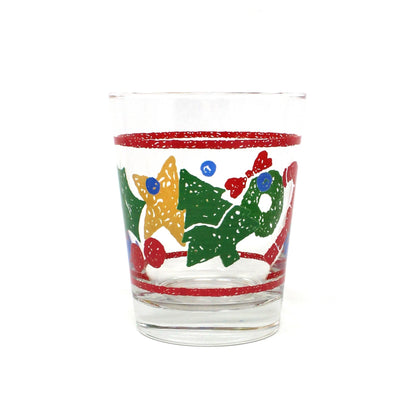 Glasses, Whiskey / Rocks, Libbey, Christmas Sponge Painted Design, Set of 6, Vintage