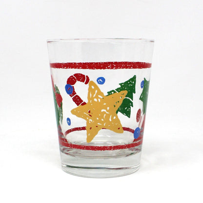 Glasses, Whiskey / Rocks, Libbey, Christmas Sponge Painted Design, Set of 6, Vintage