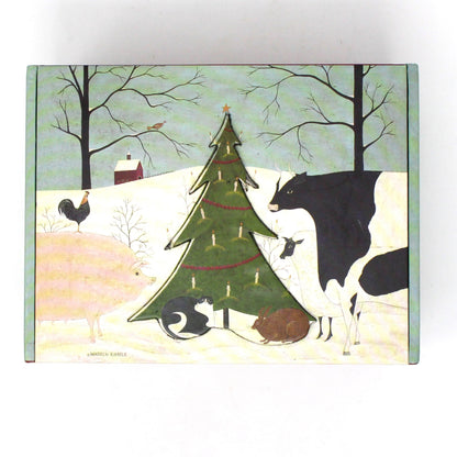 Box / Storage Box, Christmas Guest by Warren Kimble, Country / Farmhouse Folk Art Holiday Box