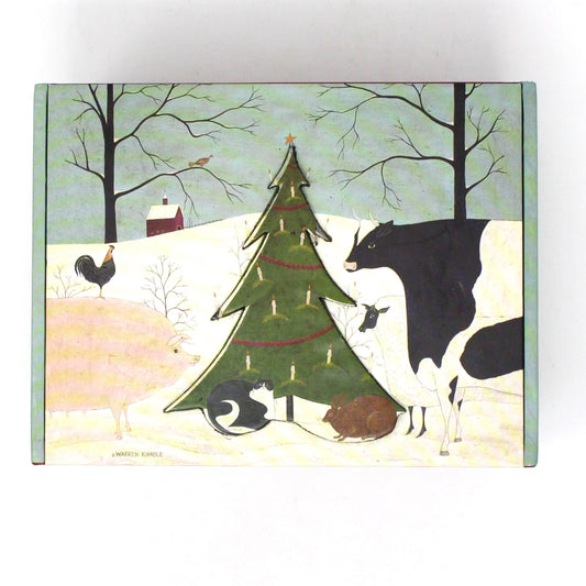 Box / Storage Box, Christmas Guest by Warren Kimble, Country / Farmhouse Folk Art Holiday Box