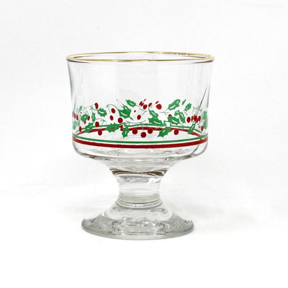 Champagne / Tall Sherbet, Arby's, Christmas Collection, Holly & Berries, Gold Rim, Set of 5, Vintage Stemware