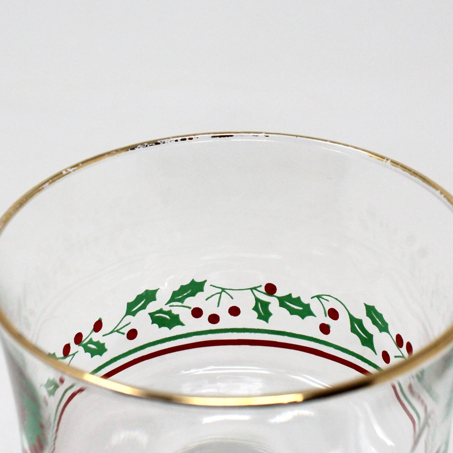 Champagne / Tall Sherbet, Arby's, Christmas Collection, Holly & Berries, Gold Rim, Set of 5, Vintage Stemware