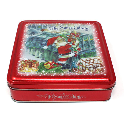 Gift Tin / Cookie Tin, Swiss Colony Christmas Chris Mouse Red Collectible Tin