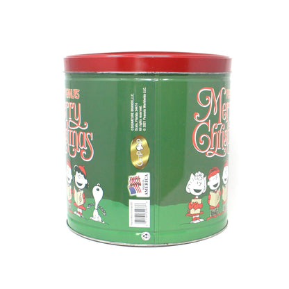 Gift Tin / Popcorn Tin, Caroling Peanuts Characters, Merry Christmas, Green & Red, Collectible