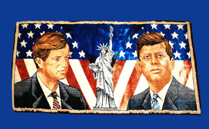 Tapestry Kennedy Brothers Rug, JFK & RFK Memorial with Statue of Liberty, Vintage