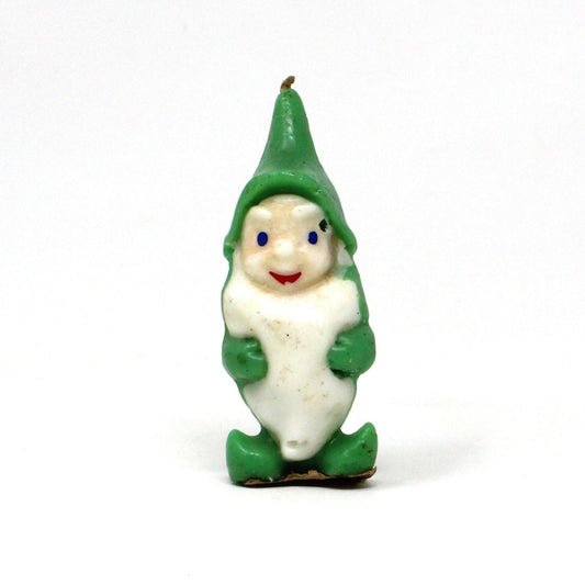 Candle, Gurley Novelty, Figural Green Elf / Gnome Christmas Candle Vintage