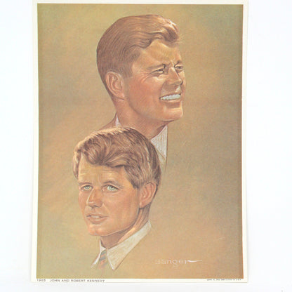 Print, John F. and Robert F Kennedy Lithograph Portraits, Artist Signed Sanger, NOS, Vintage, 1968